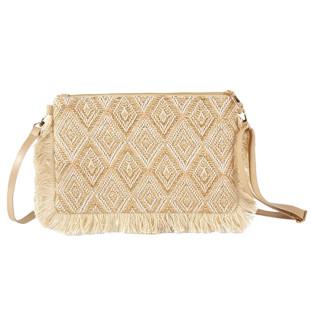 Diamond Checkered Tassel Edge Crossbody Bag