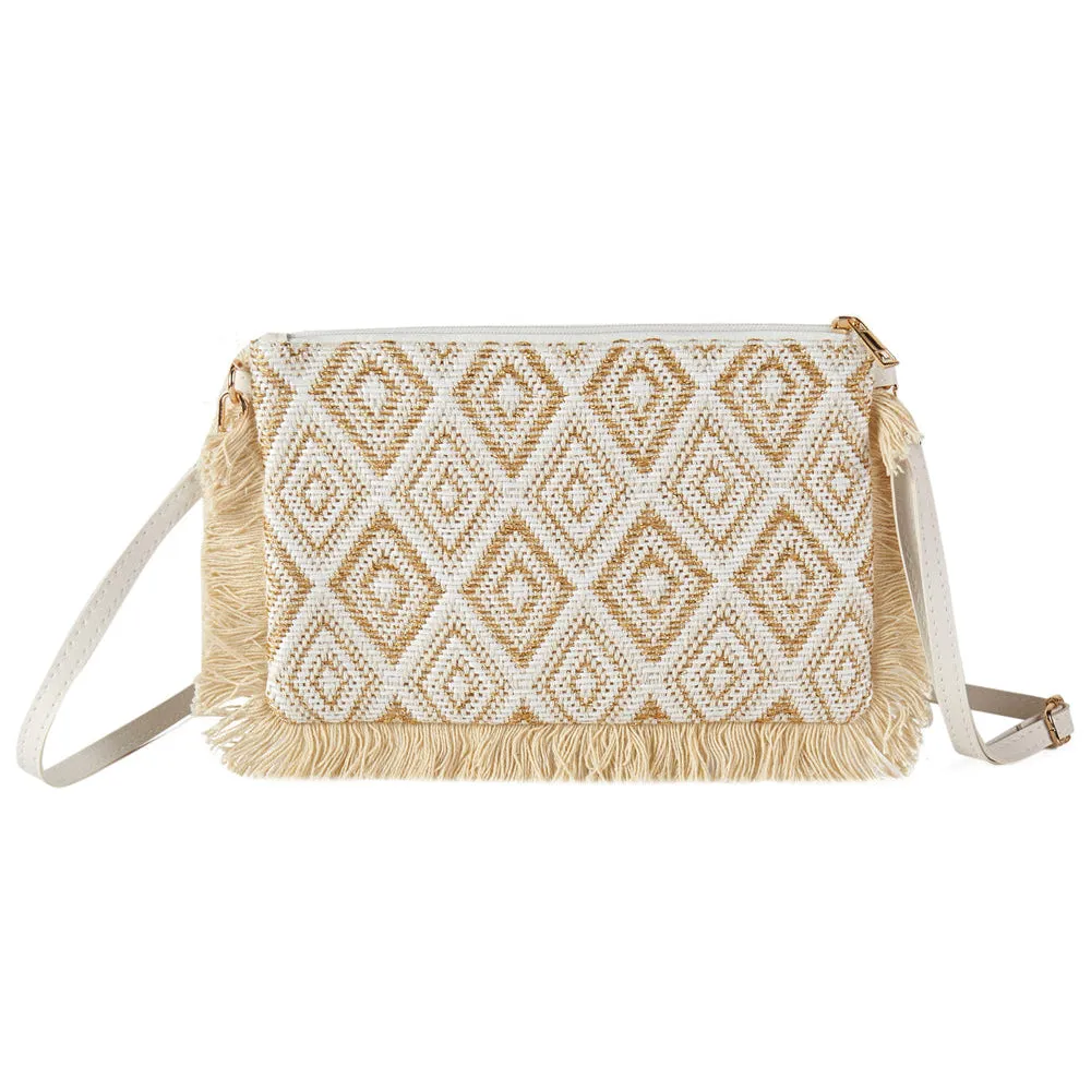 Diamond Checkered Tassel Edge Crossbody Bag