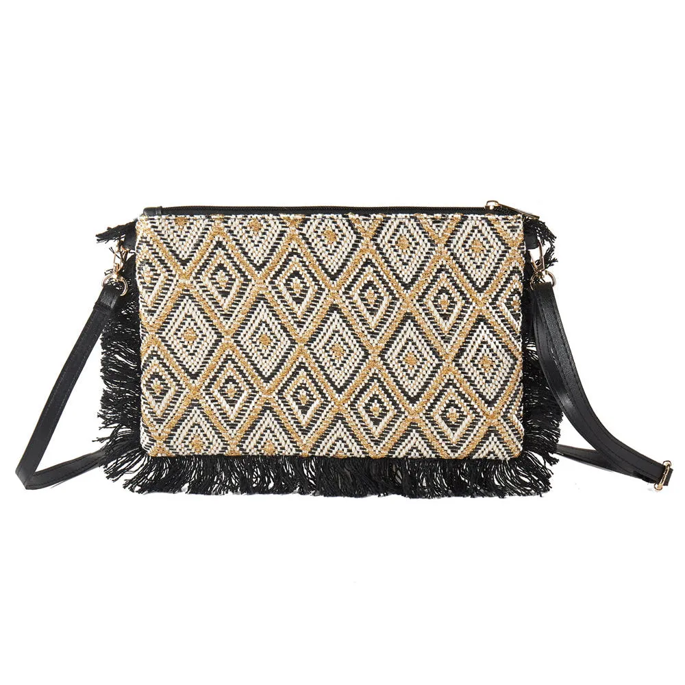 Diamond Checkered Tassel Edge Crossbody Bag