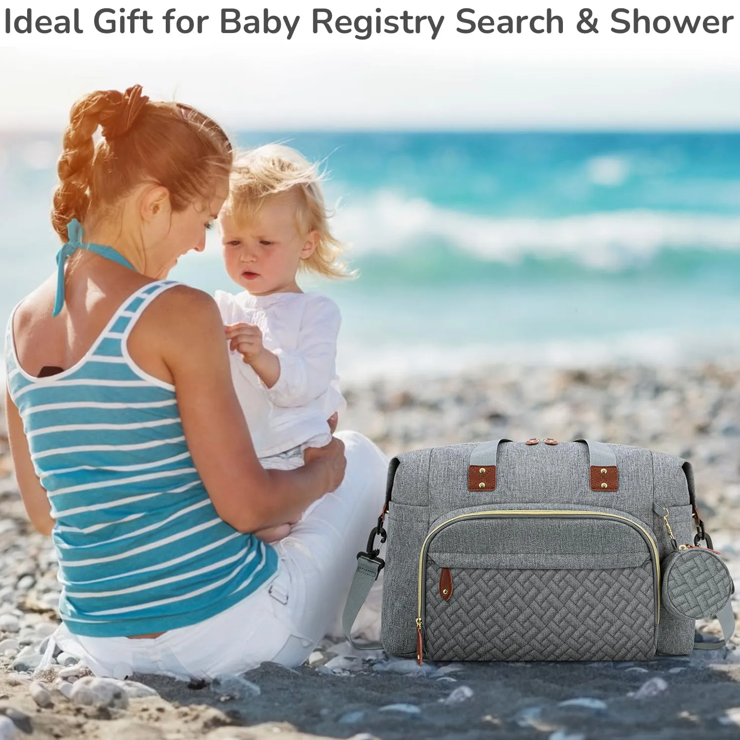 Diaper Bag Tote, Baby Bag Travel Diaper Tote Bag with Pacifier Case, Cute Maternity Hospital Baby Stylish Diaper Tote for Mom Dad Grey