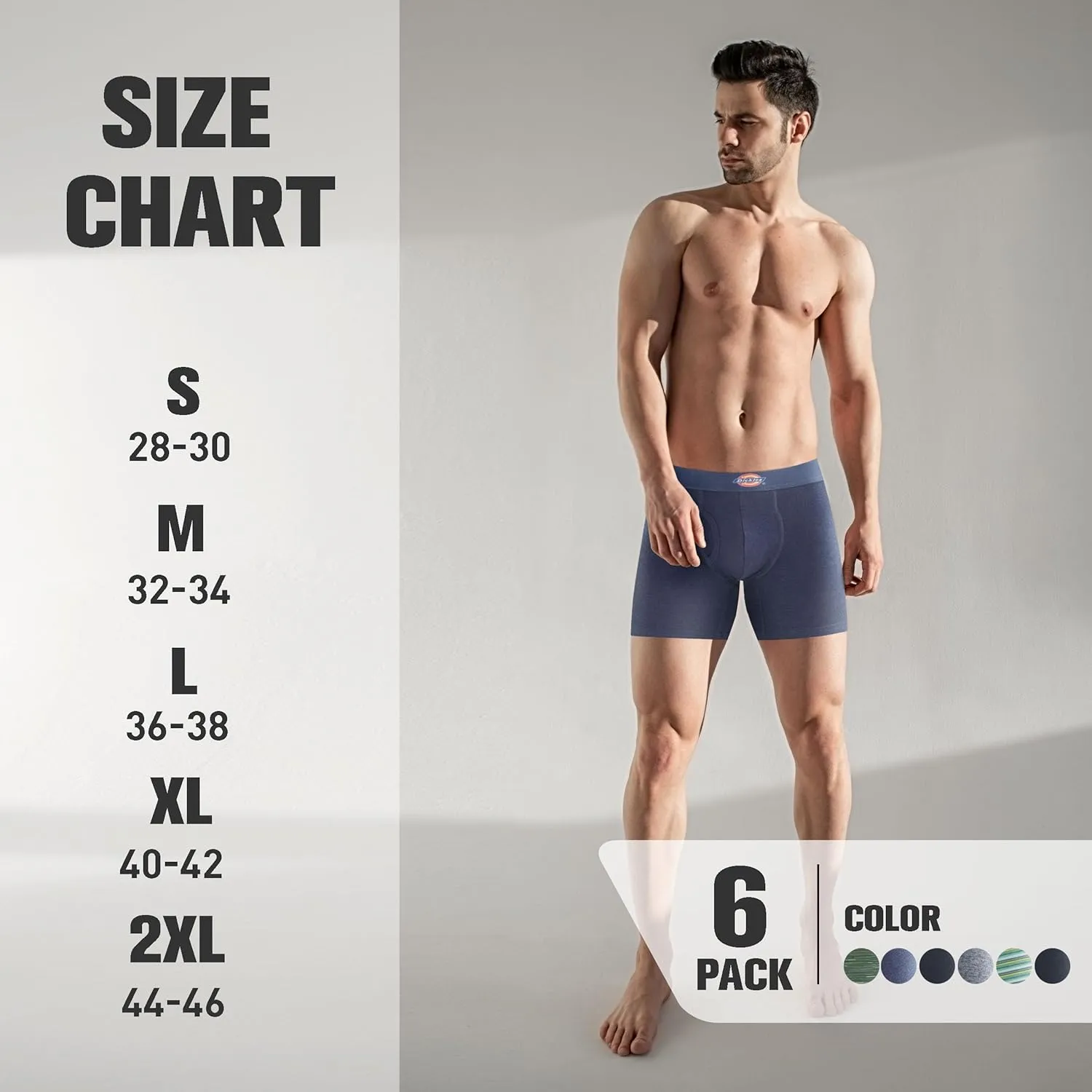 Dickies Mens Underwear 6 Pack Boxers for Men Breathable Cotton Boxer Briefs