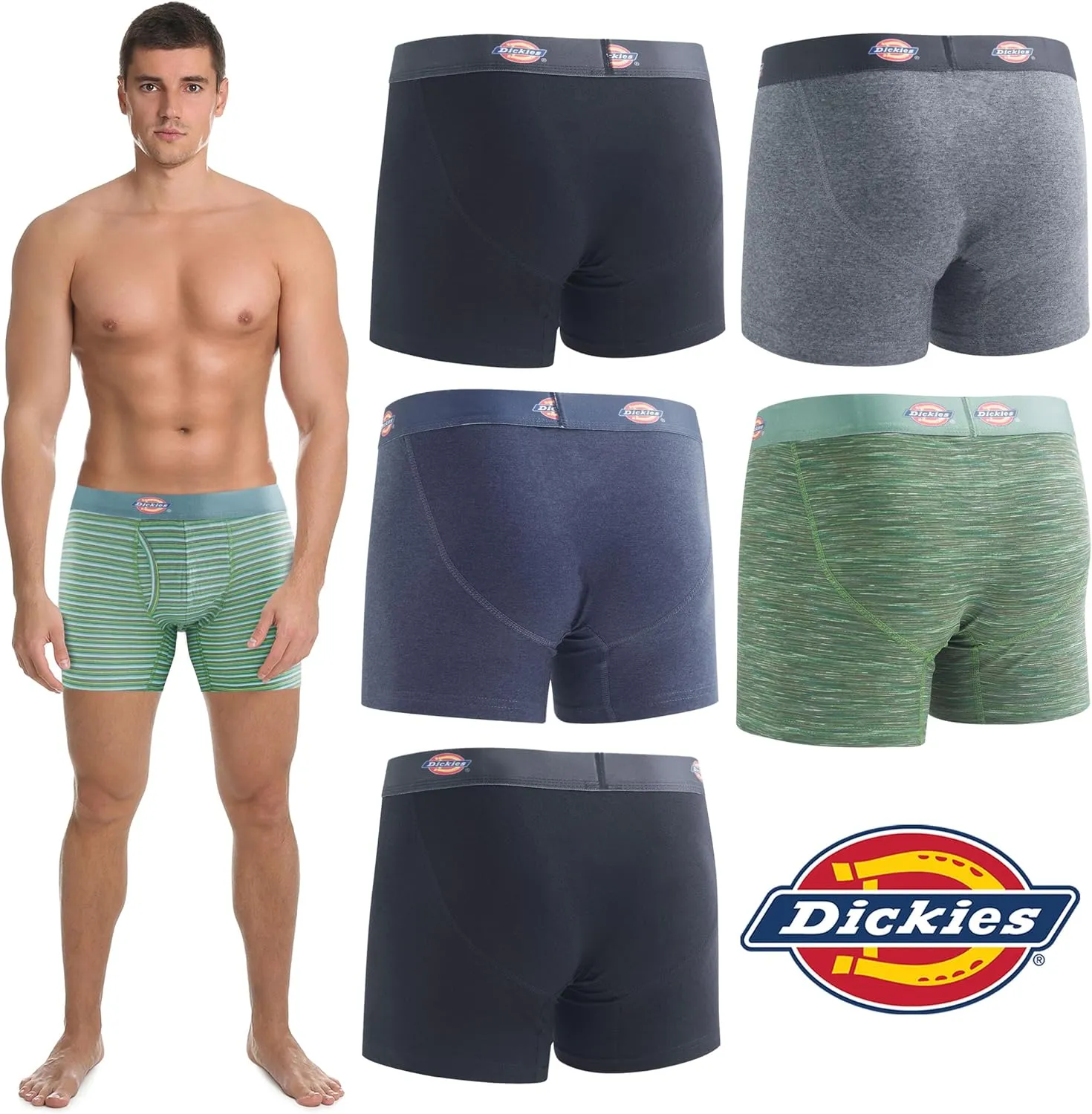 Dickies Mens Underwear 6 Pack Boxers for Men Breathable Cotton Boxer Briefs