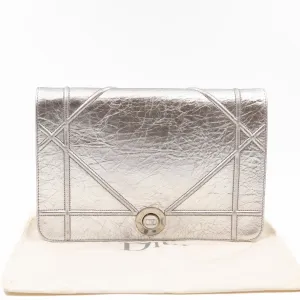 Diorama Clutch Metallic Silver Calfskin Leather