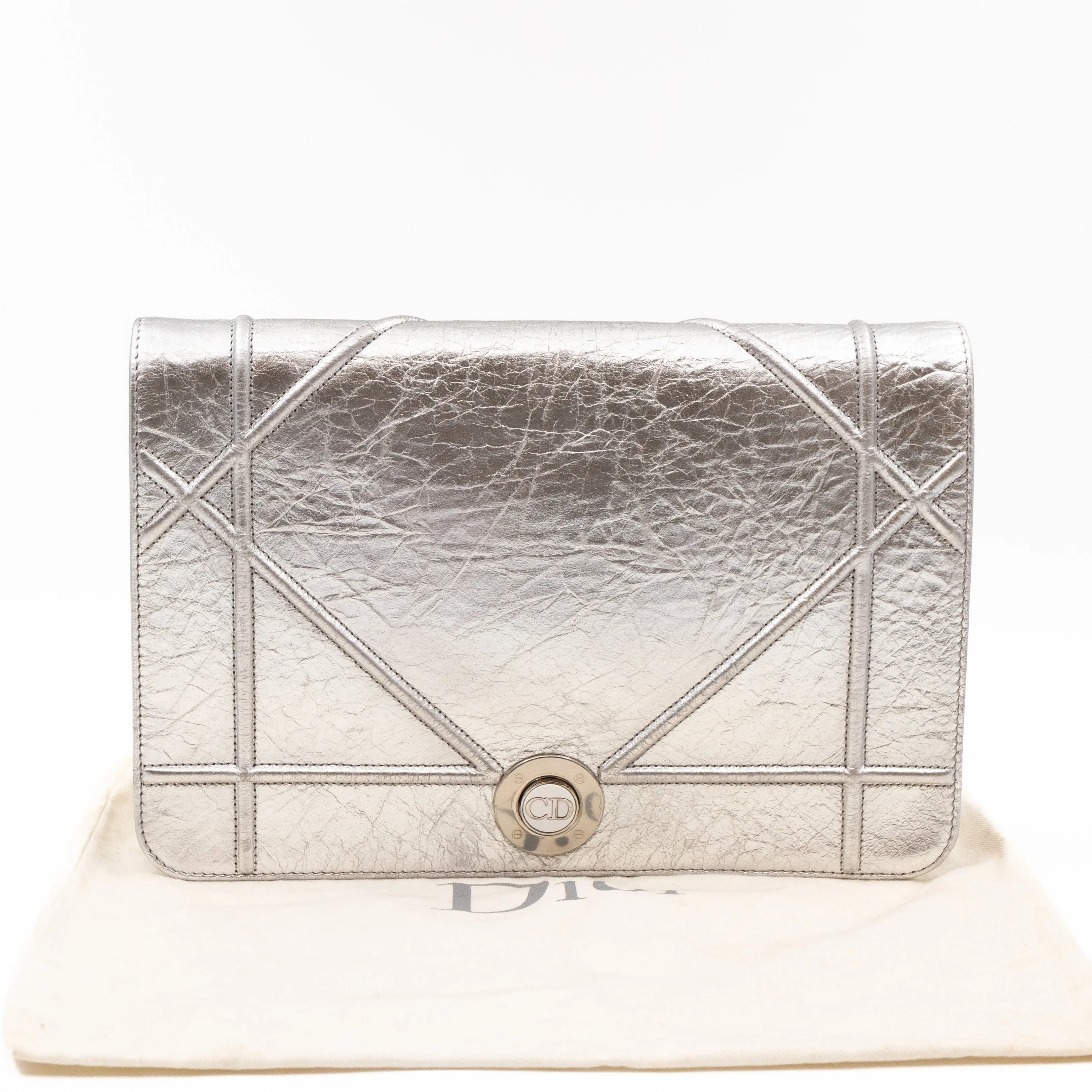 Diorama Clutch Metallic Silver Calfskin Leather