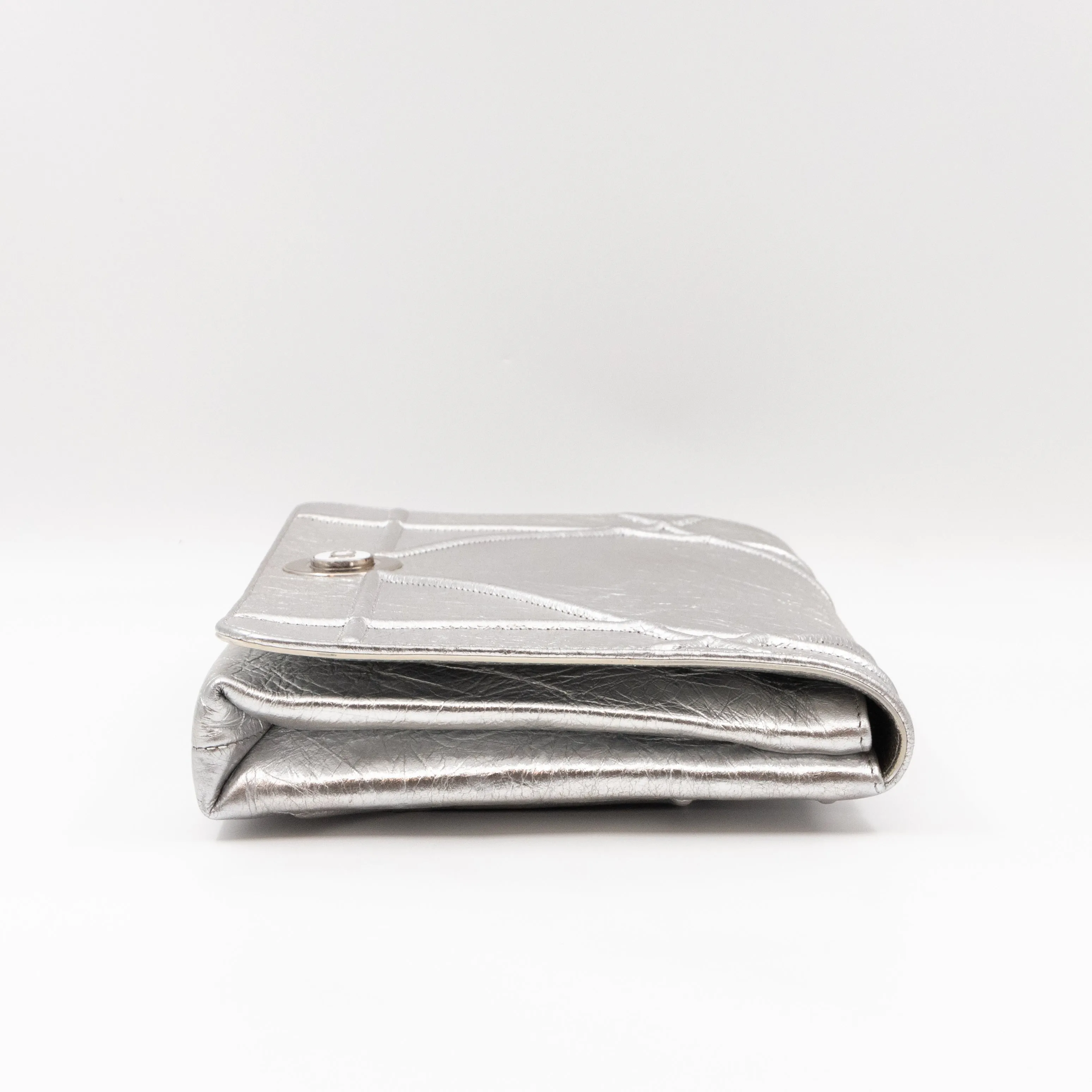 Diorama Clutch Metallic Silver Calfskin Leather