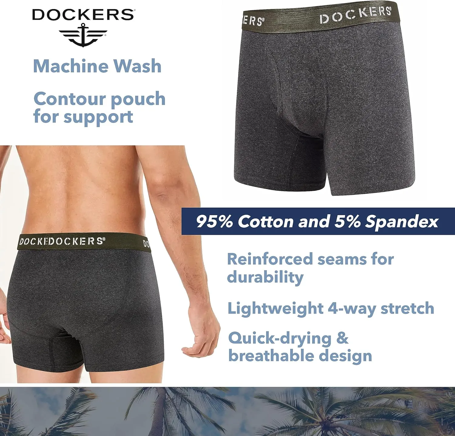 DOCKERS Men's Underwear Cotton Stretch Boxer Briefs for Men Pack of 4