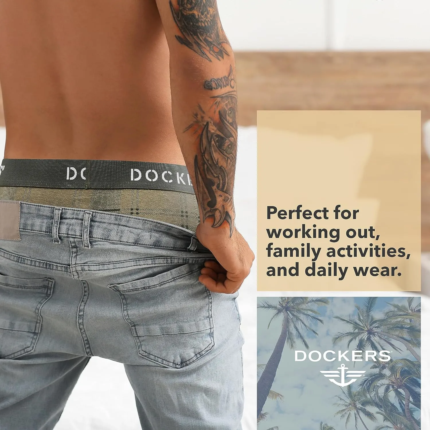 DOCKERS Men's Underwear Cotton Stretch Boxer Briefs for Men Pack of 4