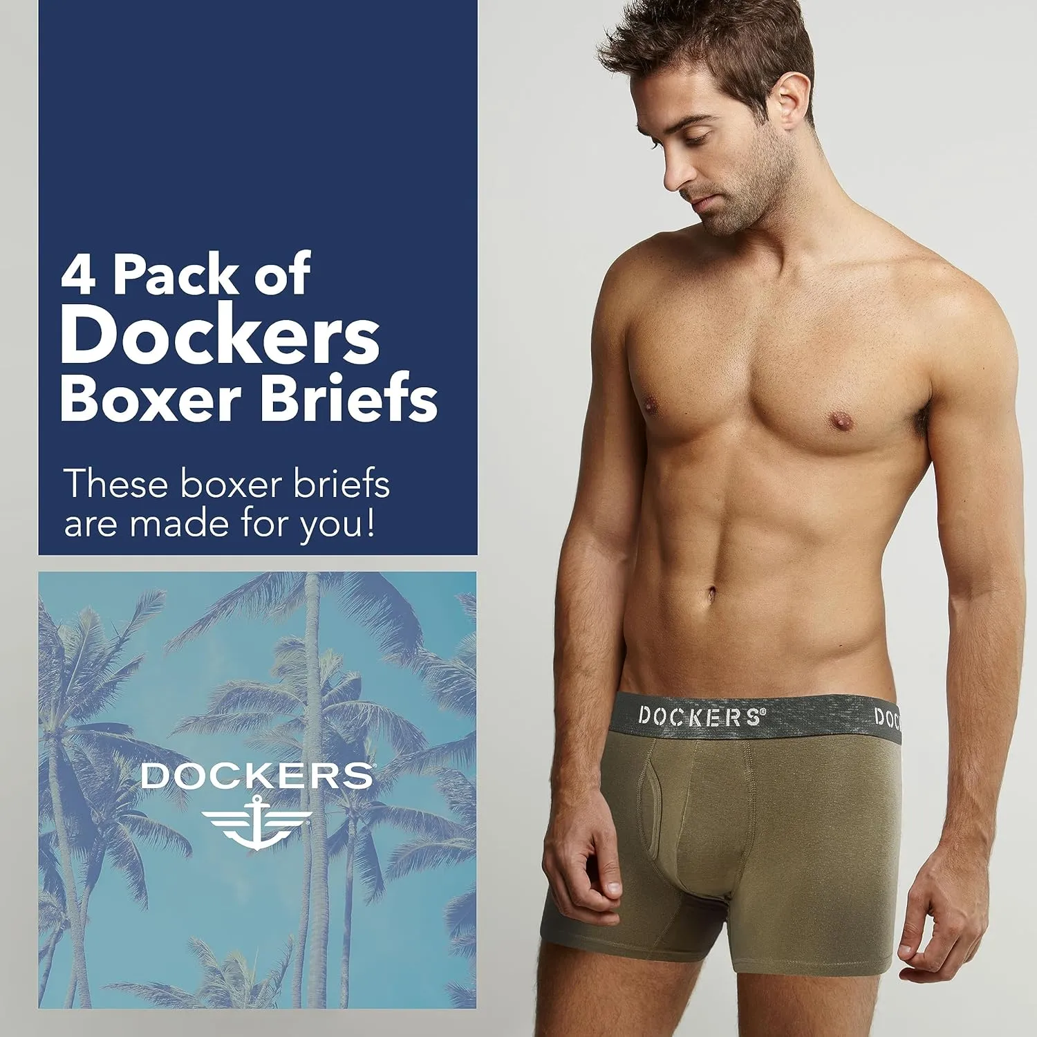 DOCKERS Men's Underwear Cotton Stretch Boxer Briefs for Men Pack of 4