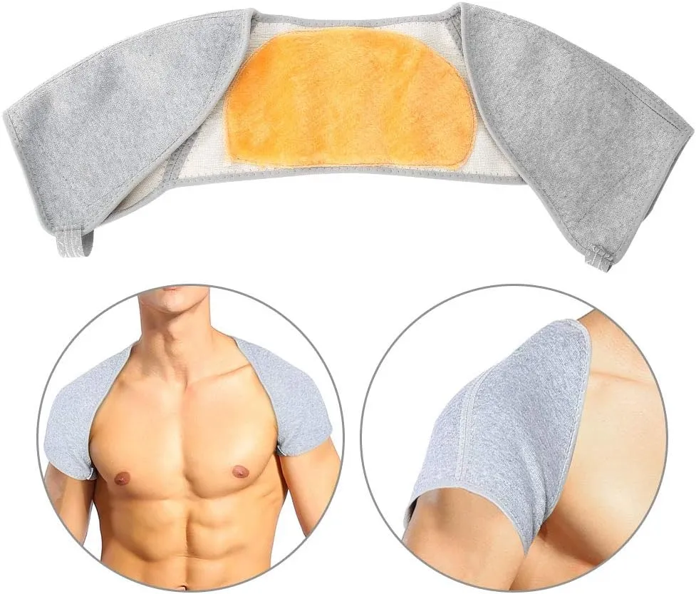 Double Shoulder Support Brace, Heating Pad for Neck and Shoulders with Gold Fleece Light Weight Comfortable for Winter Warm Pain Relief Protective Brace