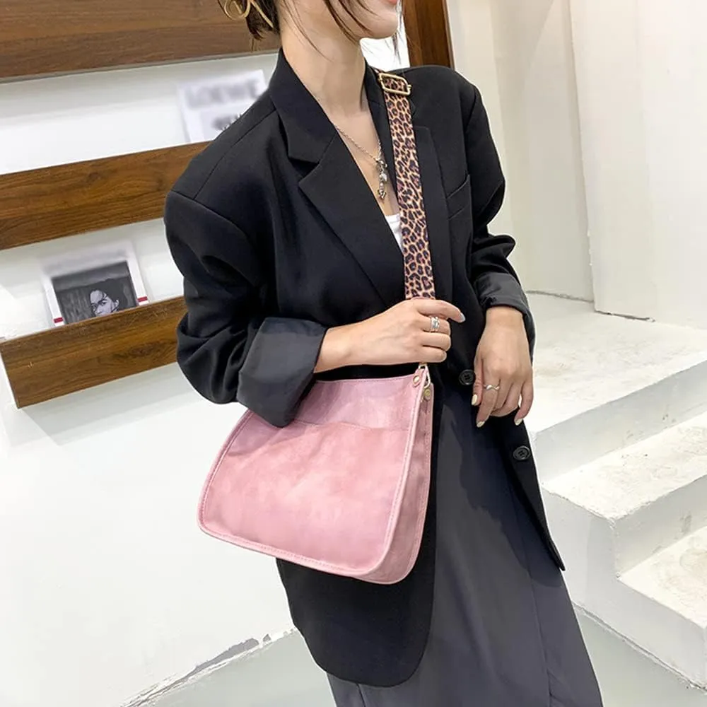 Downupdown Crossbody Bags for Women Designer Satchel Handbags Leather Purse Shoulder Bag with Leopard Print Shoulder Strap