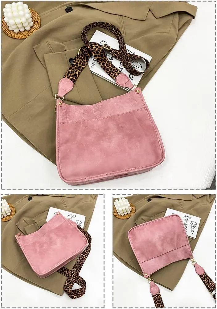 Downupdown Crossbody Bags for Women Designer Satchel Handbags Leather Purse Shoulder Bag with Leopard Print Shoulder Strap
