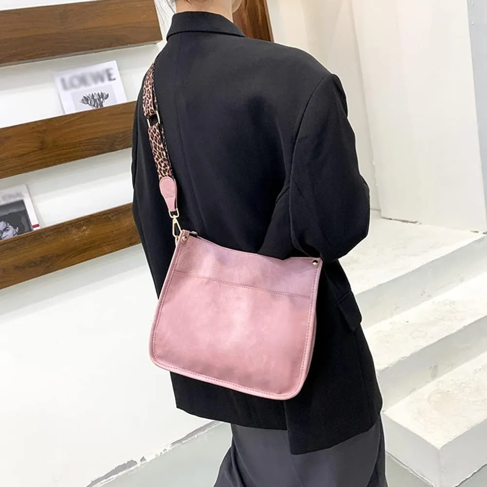 Downupdown Crossbody Bags for Women Designer Satchel Handbags Leather Purse Shoulder Bag with Leopard Print Shoulder Strap