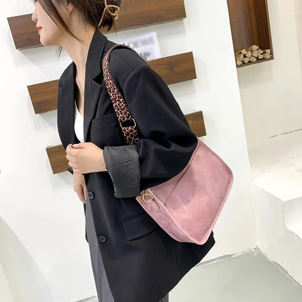 Downupdown Crossbody Bags for Women Designer Satchel Handbags Leather Purse Shoulder Bag with Leopard Print Shoulder Strap