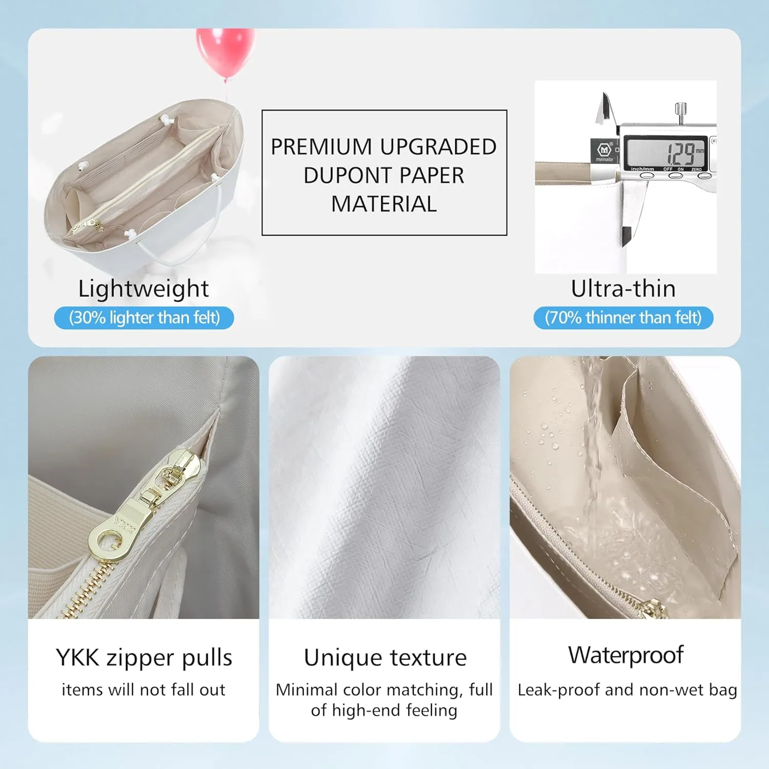 Doxo Purse Organizer Insert for Longchamp LePliage Tote Large, White, Lightweight Handled Bag Shaper with Key Leash& 16Compartments, Upgraded Elastic Cup Holder(White，L)