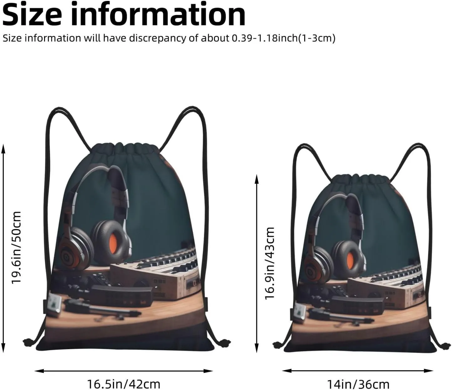 Drawstring Backpack Bags Waterproof String Bag Recorder with Headphones Sports Gym Sackpack Lightweight Cinch Sack