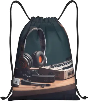 Drawstring Backpack Bags Waterproof String Bag Recorder with Headphones Sports Gym Sackpack Lightweight Cinch Sack