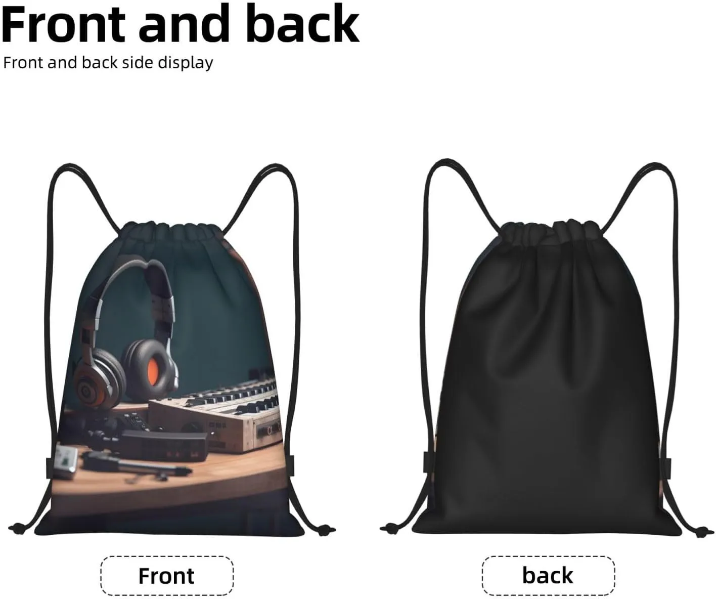 Drawstring Backpack Bags Waterproof String Bag Recorder with Headphones Sports Gym Sackpack Lightweight Cinch Sack