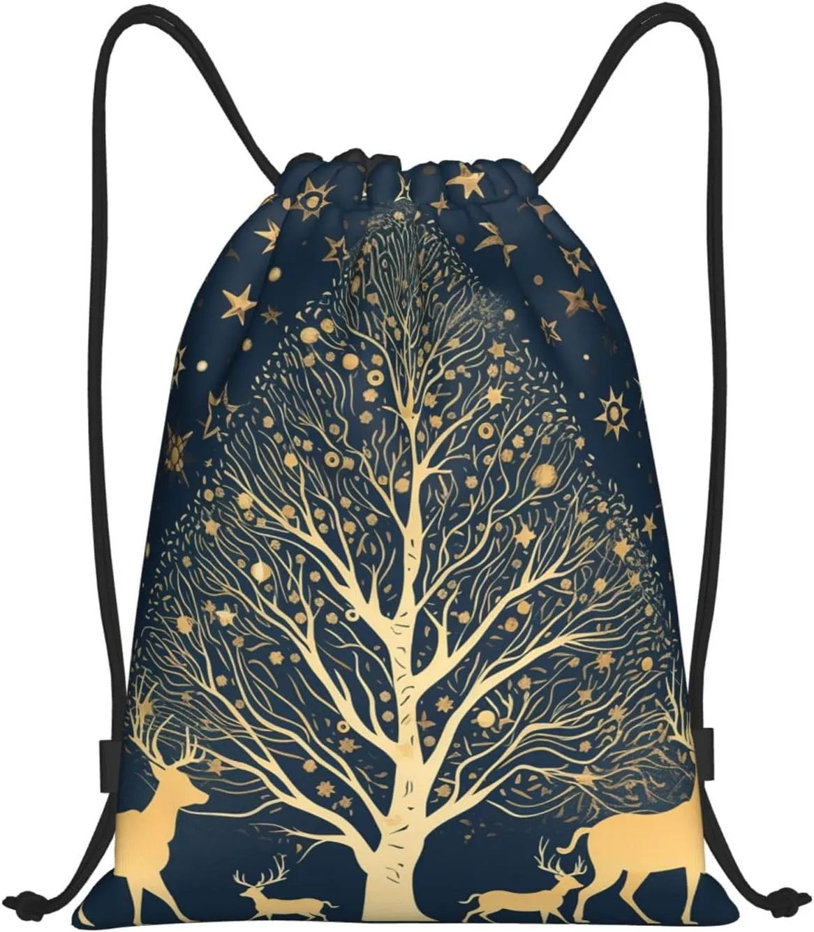 Drawstring Backpack Foldable Backpack Golden Deer Silhouette Sports Gym Bag for Women Men String Bag