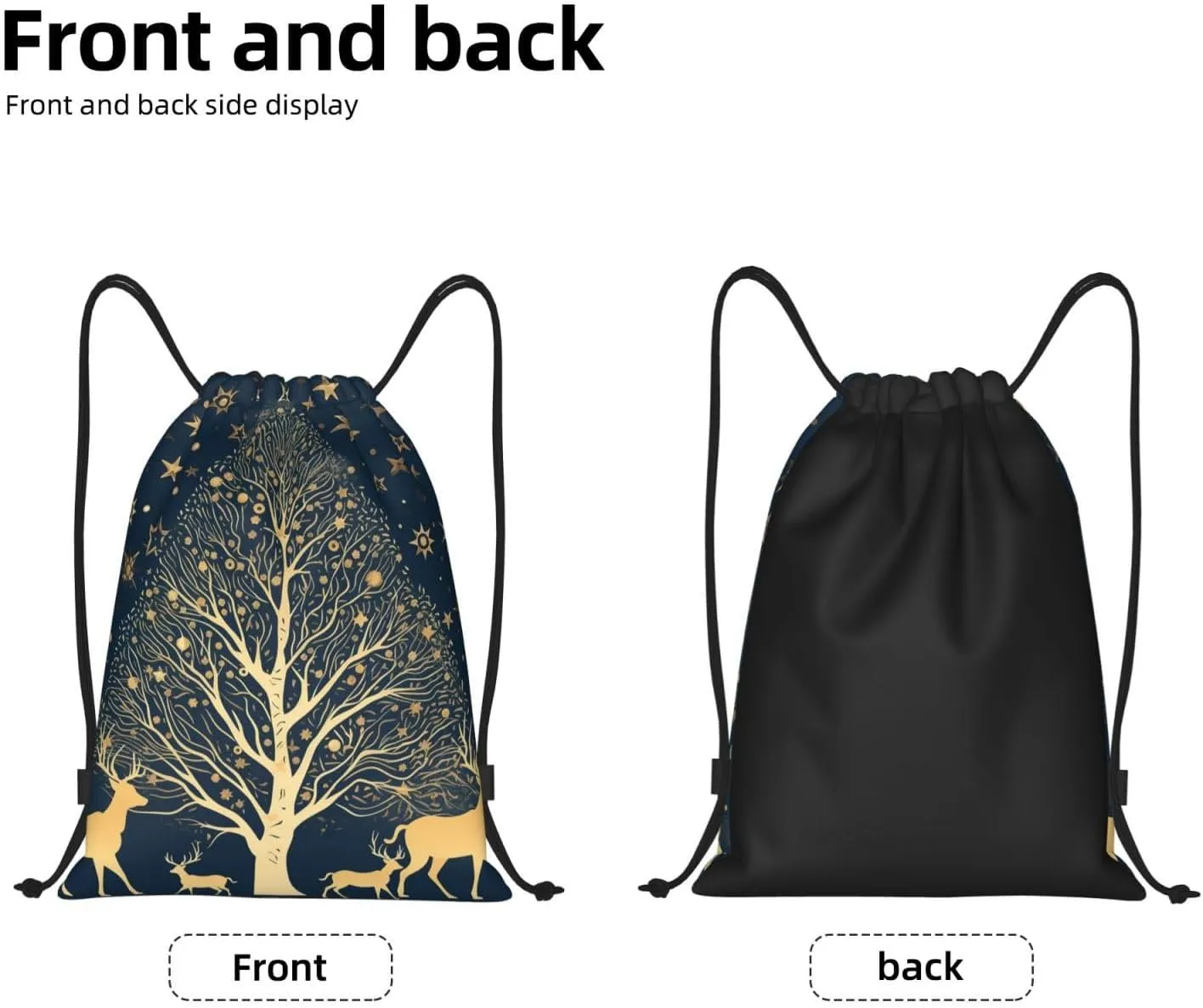 Drawstring Backpack Foldable Backpack Golden Deer Silhouette Sports Gym Bag for Women Men String Bag