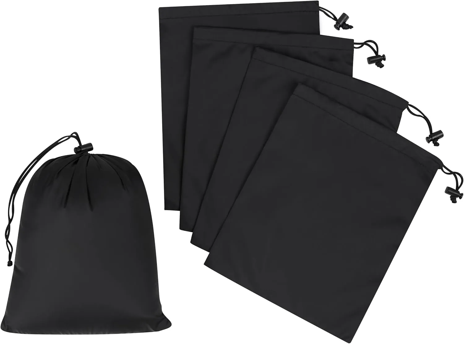 Drawstring Bag - UltraLight Nylon Cinch and Ditty Pouch For Packing, Storing, Goodie Bag (5 pack, Black, 7 x 9 inch)