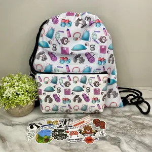 Drawstring, Pouch, & Sticker Pack Bundled Set - Gym Exercise Equipment