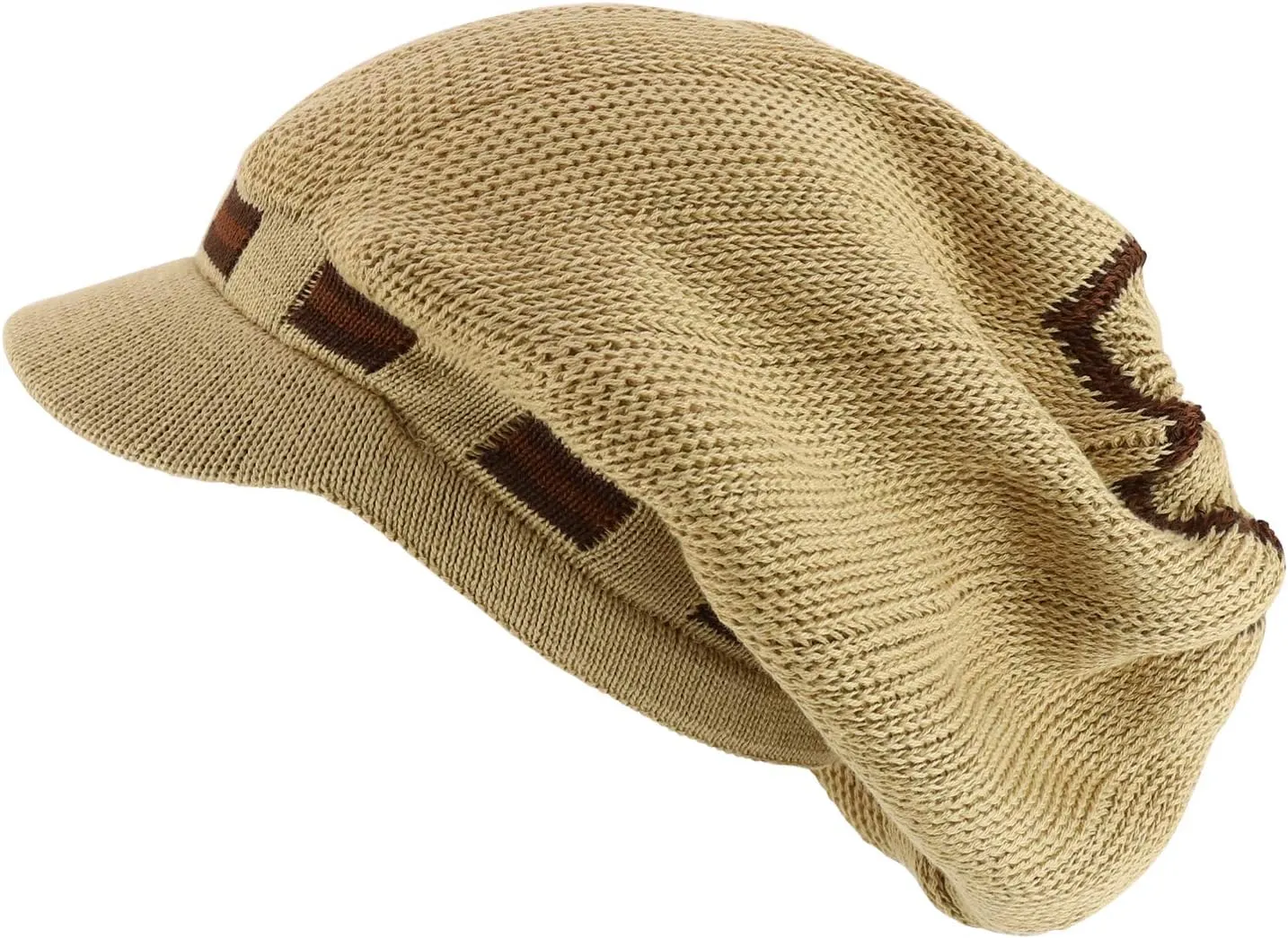 Dreadlock Cotton Oversized Baggy Rasta Patterned Knit Visored Beanie