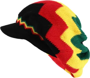 Dreadlock Cotton Oversized Baggy Rasta Patterned Knit Visored Beanie