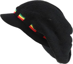 Dreadlock Cotton Oversized Baggy Rasta Patterned Knit Visored Beanie