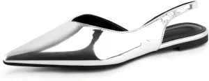DREAMCIA Slingback Flats Shoes Metallic Silver Shoes for Women with Pointed Toe Silver Size 10.5