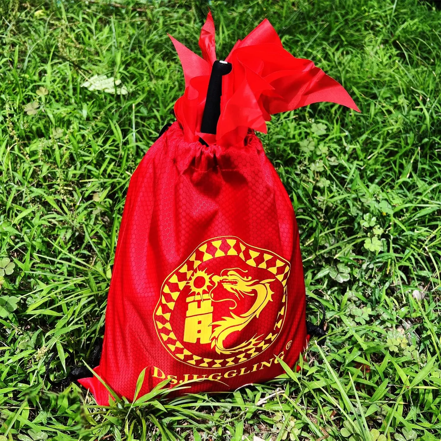 DSJUGGLING 26.2 FT Square Exercise Dance Dragon Poi with 3D Dragon Head and Swing Rope Combo, Chinese Wulong Flowy Ribbon Streamer Outdoor Fitness Dragon Stage Prop Set (Golden Blue)