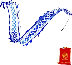 DSJUGGLING 3 Meters (9.8 FT) Golden Scale Dragon Poi, Outdoor Flinging Fitness Dragon Dance 3D Rainbow Color Dragon Ribbon Streamer with Fiberglass Handstick   Travel Bag! (Blue Celadon Dragon)
