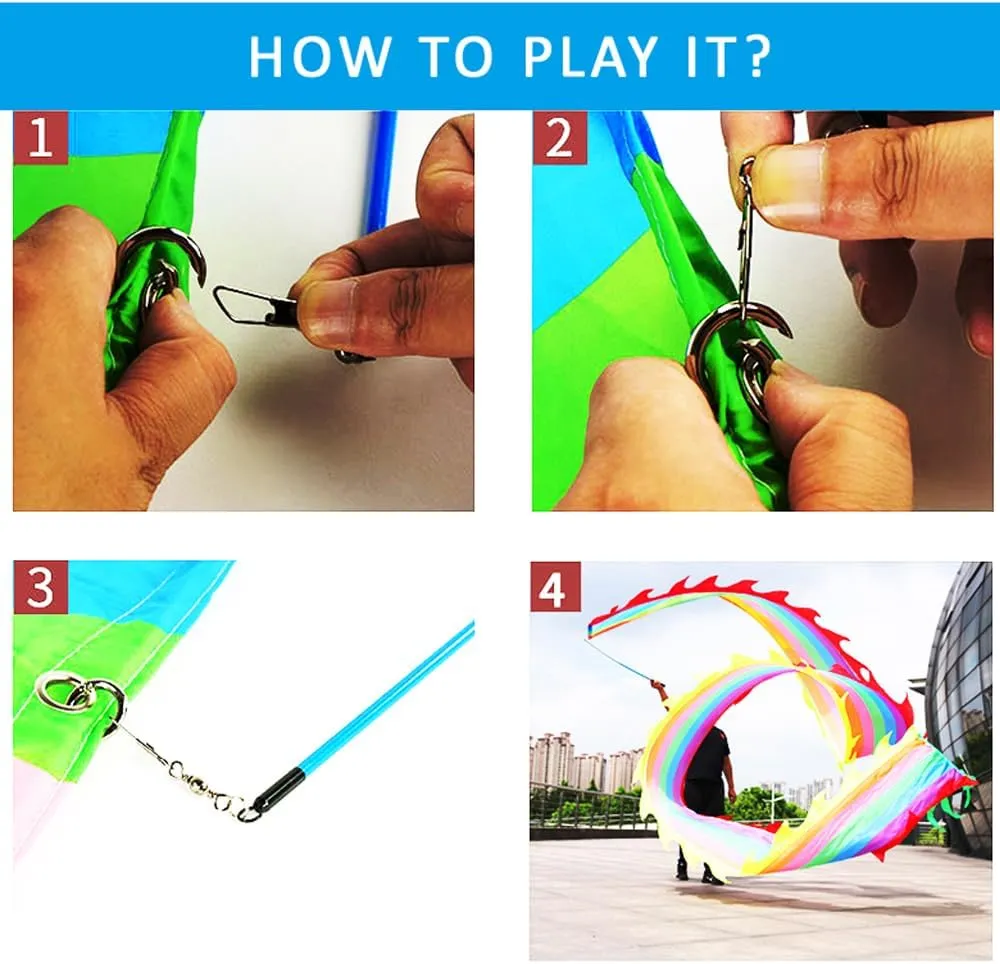 DSJUGGLING 3 Meters (9.8 FT) Golden Scale Dragon Poi, Outdoor Flinging Fitness Dragon Dance 3D Rainbow Color Dragon Ribbon Streamer with Fiberglass Handstick   Travel Bag! (Holographic Blue)