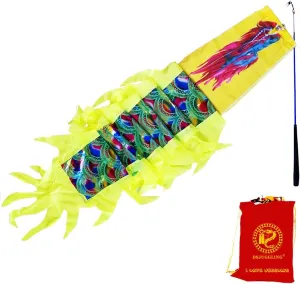DSJUGGLING 3 Meters (9.8 FT) Golden Scale Dragon Poi, Outdoor Flinging Fitness Dragon Dance 3D Rainbow Color Dragon Ribbon Streamer with Fiberglass Handstick   Travel Bag! (Holographic Green)