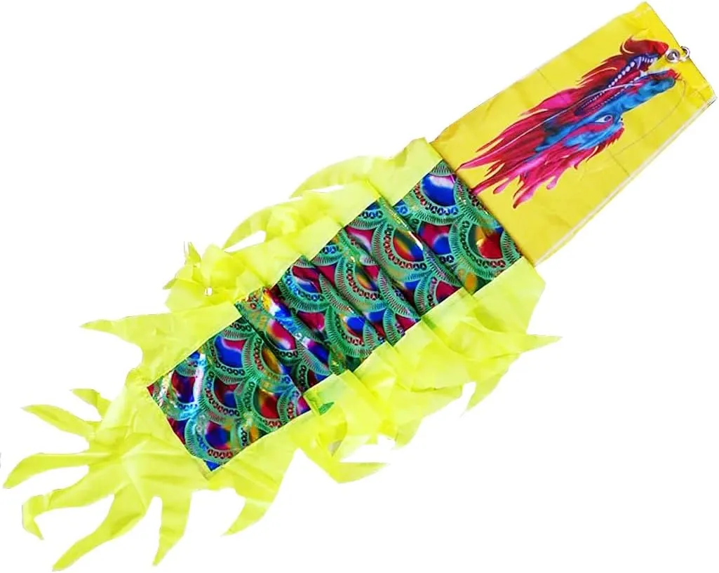 DSJUGGLING 3 Meters (9.8 FT) Golden Scale Dragon Poi, Outdoor Flinging Fitness Dragon Dance 3D Rainbow Color Dragon Ribbon Streamer with Fiberglass Handstick   Travel Bag! (Holographic Green)