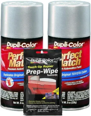 Dupli-Color Silver Streak Mica (Metallic) Exact-Match Automotive Paint For Toyota Vehicles - 8 oz, Bundles Prep Wipe (3 Items)