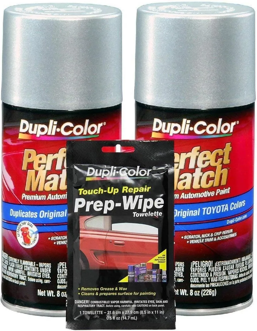 Dupli-Color Silver Streak Mica (Metallic) Exact-Match Automotive Paint For Toyota Vehicles - 8 oz, Bundles Prep Wipe (3 Items)
