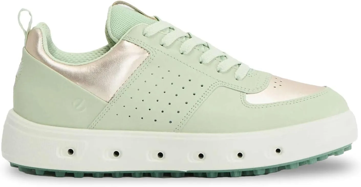 ECCO Womens Golf Street 720 Full Grain Leather Gold Metallic Matcha Trainers 11-11.5 US
