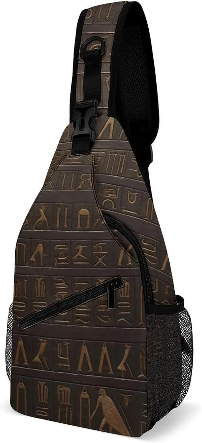 Egyptian Hieroglyph Crossbody Sling Bag for Women Men Casual Sling Backpack Travel Chest Bag Lightweight Chest Pack Man Purse Shoulder Bags Side Backpack Daypack for Travel Hiking Cycling