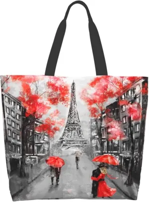 Eiffel Tower Grocery Tote, French Street Gift Bag, Reusable Shoulder Handbag