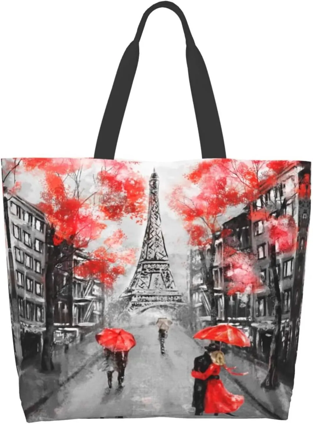 Eiffel Tower Grocery Tote, French Street Gift Bag, Reusable Shoulder Handbag