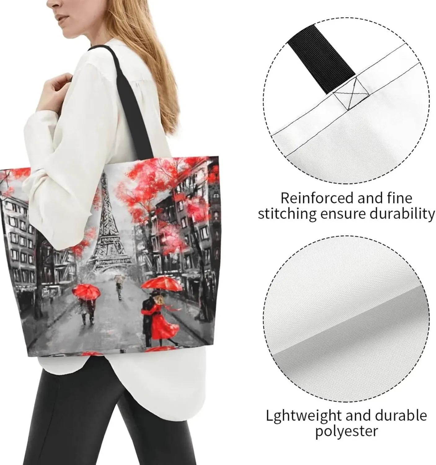 Eiffel Tower Grocery Tote, French Street Gift Bag, Reusable Shoulder Handbag