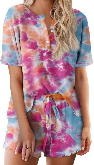 Ekouaer Tie Dye Pajamas Set Womens Loungewear Sleepwear 2 Piece PJ Sets