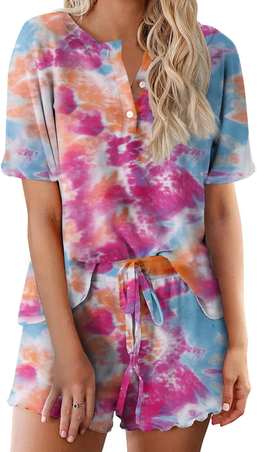Ekouaer Tie Dye Pajamas Set Womens Loungewear Sleepwear 2 Piece PJ Sets