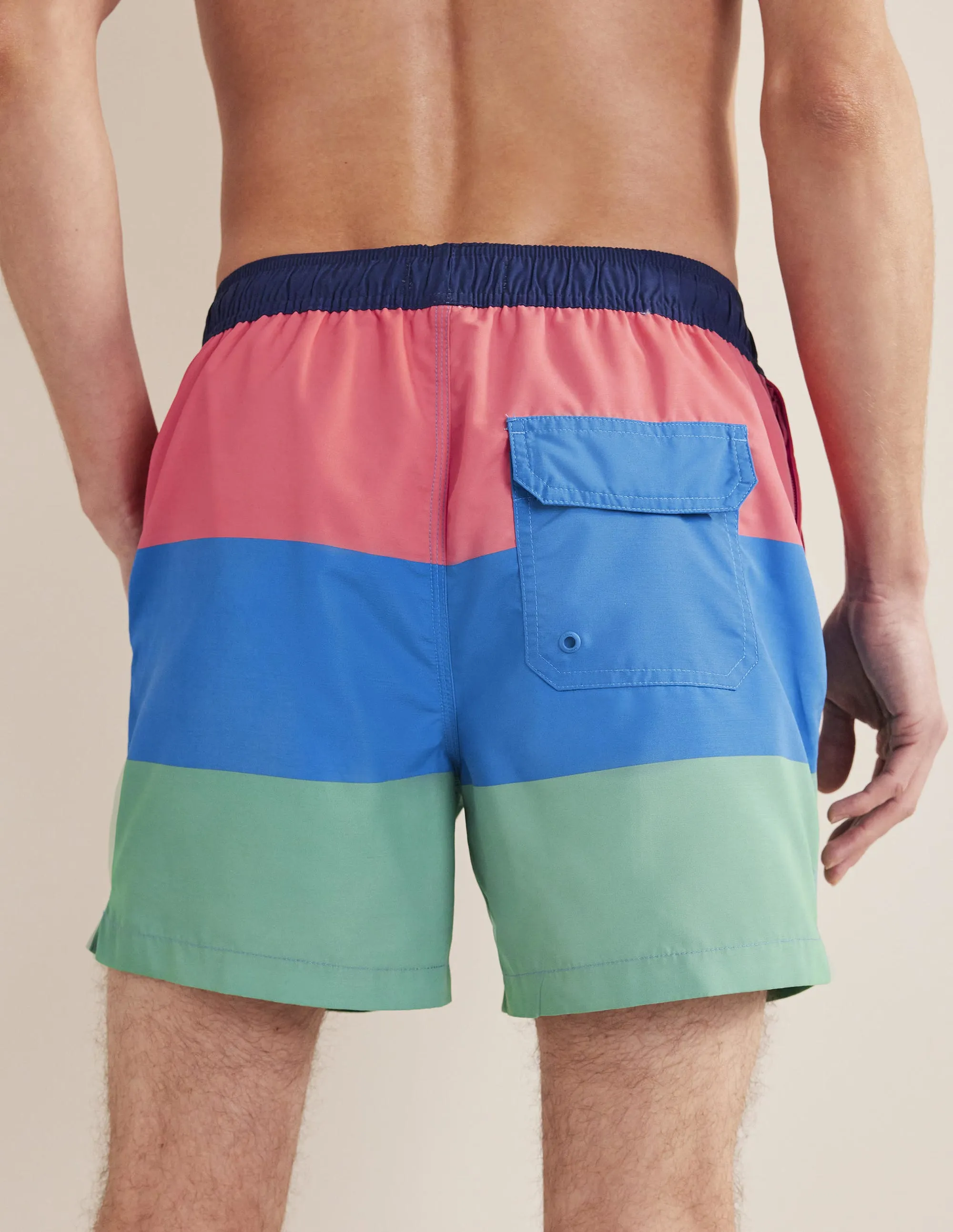 Elasticated Waist Swim Short-Pink Grapefruit Multi Stripe