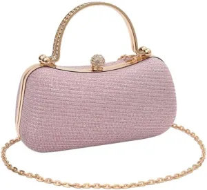 Elegant Evening Clutch Purse with Rhinestone Handle, Gold Chain Strap, 7.8 x 3.9 x 3.1 inches
