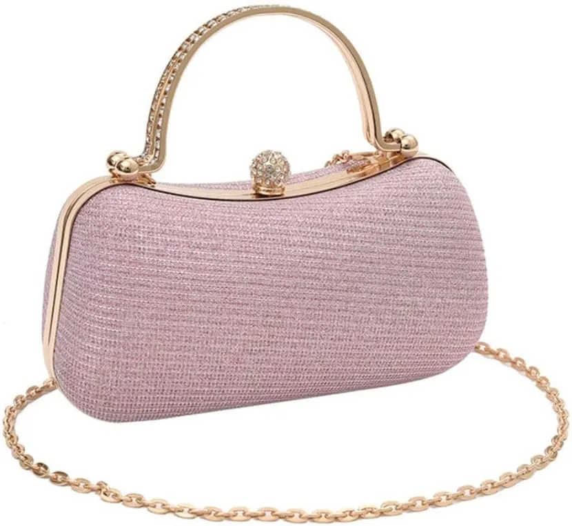 Elegant Evening Clutch Purse with Rhinestone Handle, Gold Chain Strap, 7.8 x 3.9 x 3.1 inches