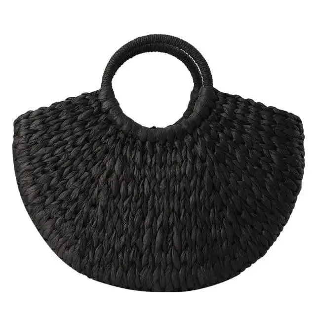 Elehant Women's Woven Wicker Straw Half Round Bag Trendy Large Capacity Female Casual Travel Bag
