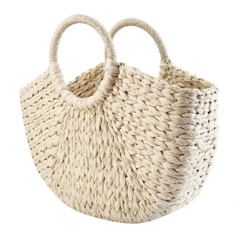 Elehant Women's Woven Wicker Straw Half Round Bag Trendy Large Capacity Female Casual Travel Bag