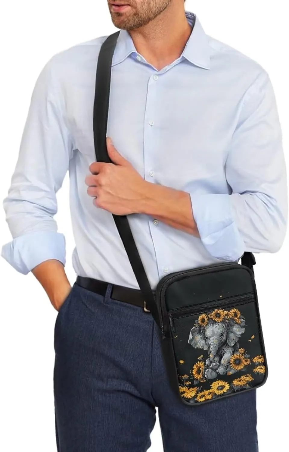 Elephant Pattern Small Crossbody Bags Zip Satchel Messenger Sling Bag for Women Men