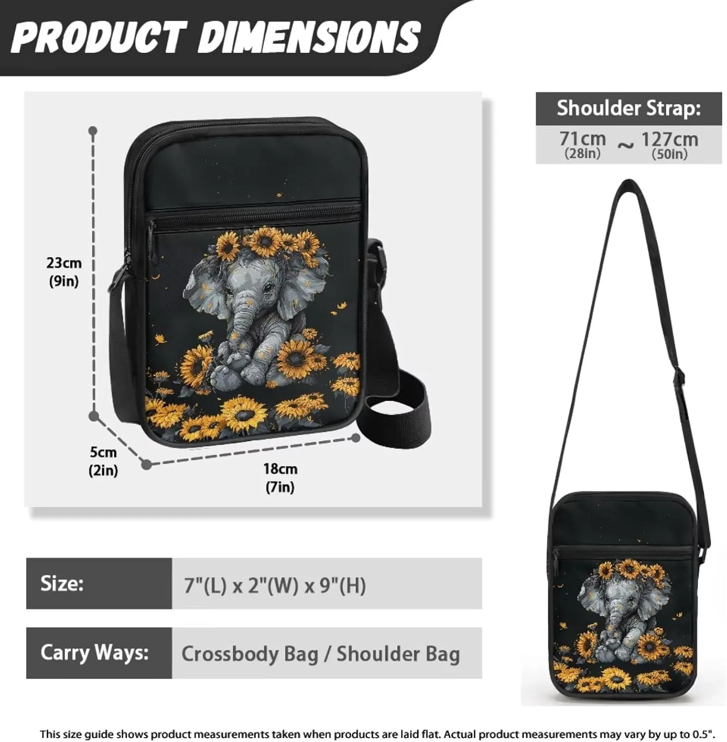 Elephant Pattern Small Crossbody Bags Zip Satchel Messenger Sling Bag for Women Men